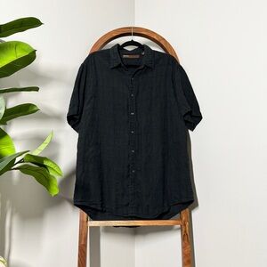 Perry Ellis XL Black Cotton Linen Short Sleeve Textured Pattern Button Shirt
